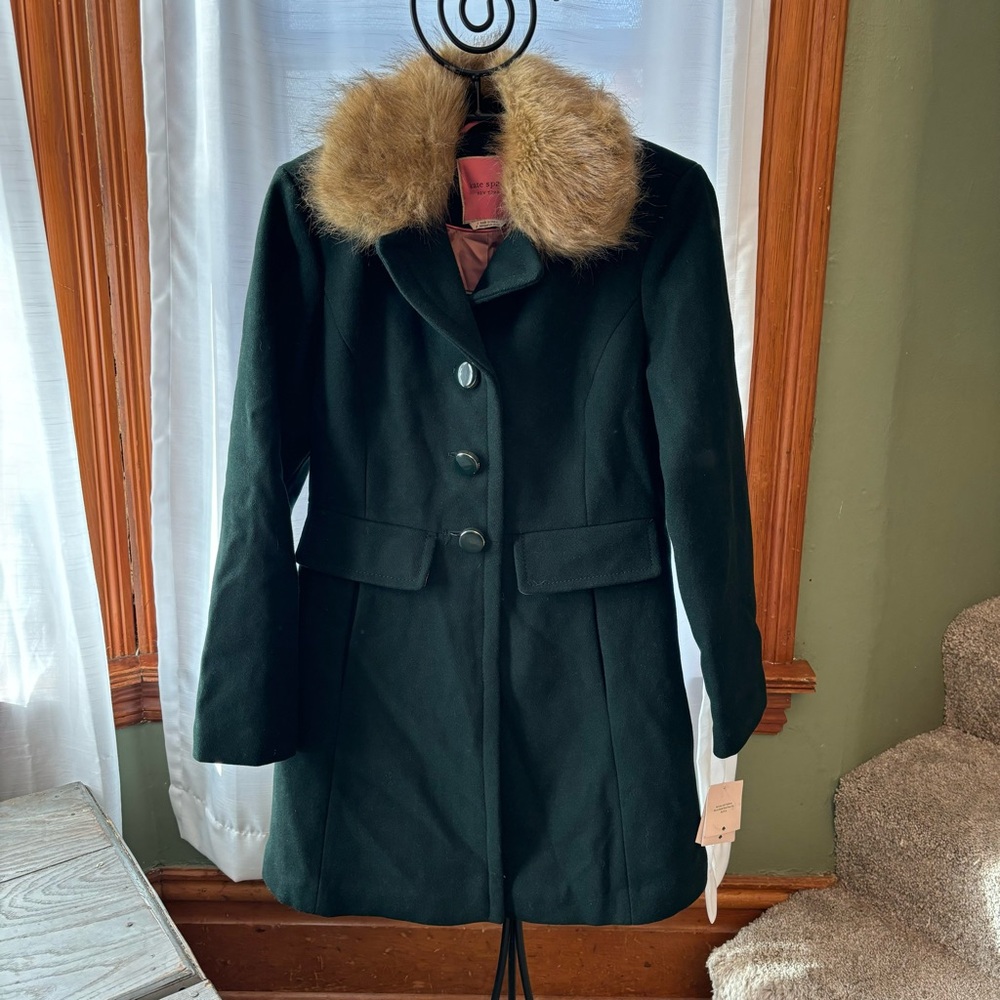 Kate Spade dark green wool blend peacoat | size small